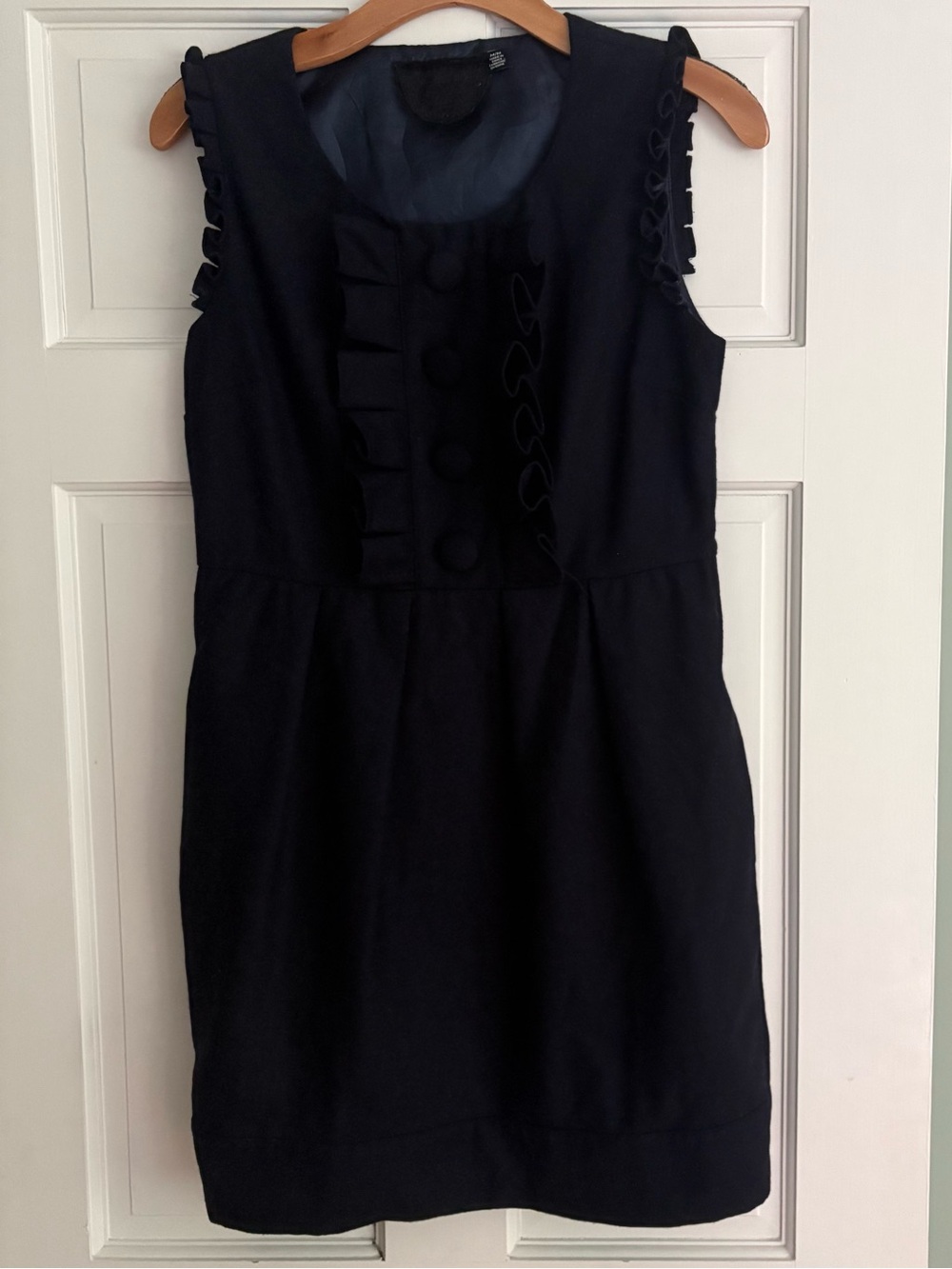 Forever 21 Wool Pleated Ruffles Button Front Mini Dress Dark Navy Blue Medium